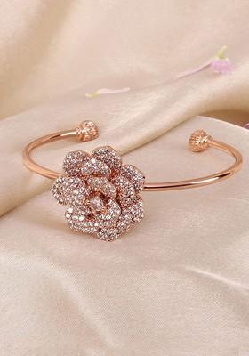 Rose Gold Plated Anti Tarnish Crystals Stone Studded Cuff Bracelet