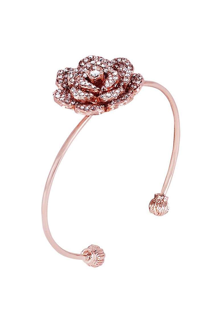 Rose Gold Plated Anti Tarnish Crystals Stone Studded Cuff Bracelet - Indya