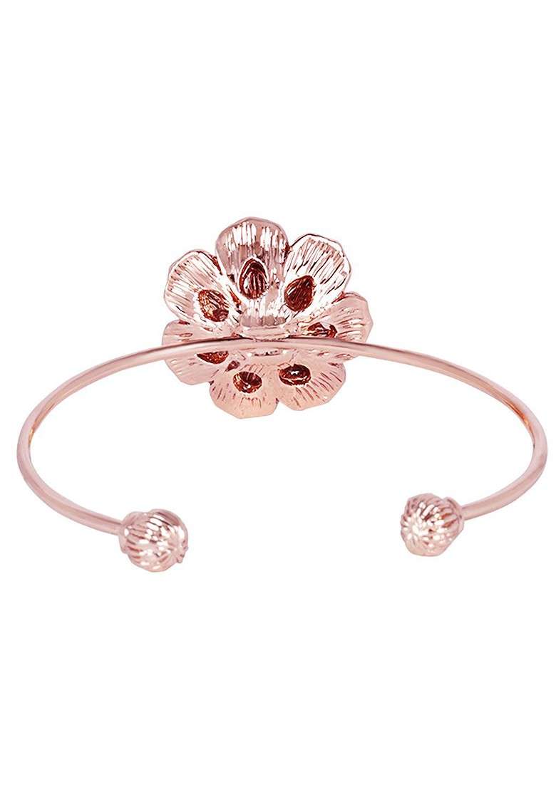 Rose Gold Plated Anti Tarnish Crystals Stone Studded Cuff Bracelet - Indya