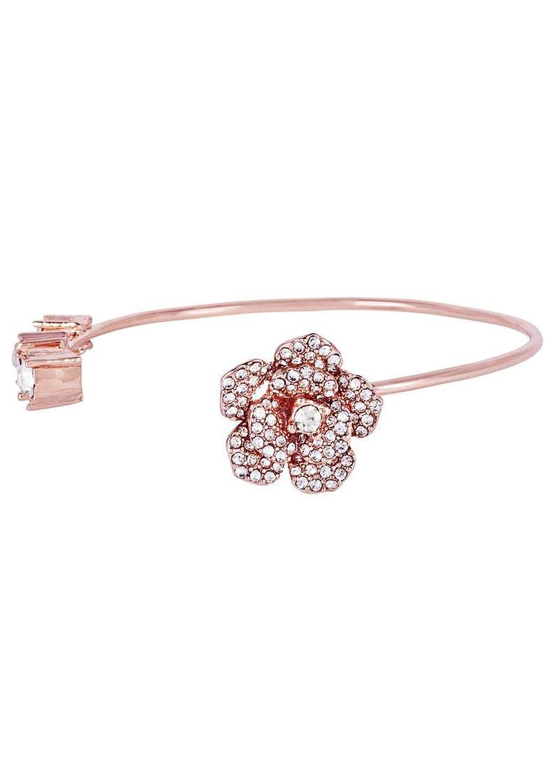 Rose Gold Plated Anti Tarnish Crystals Stone Studded Cuff Bracelet - Indya