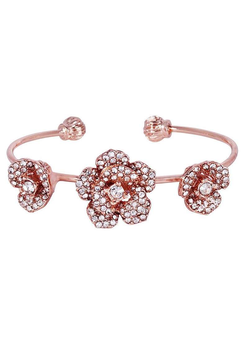 Rose Gold Plated Anti Tarnish Crystals Stone Studded Cuff Bracelet - Indya