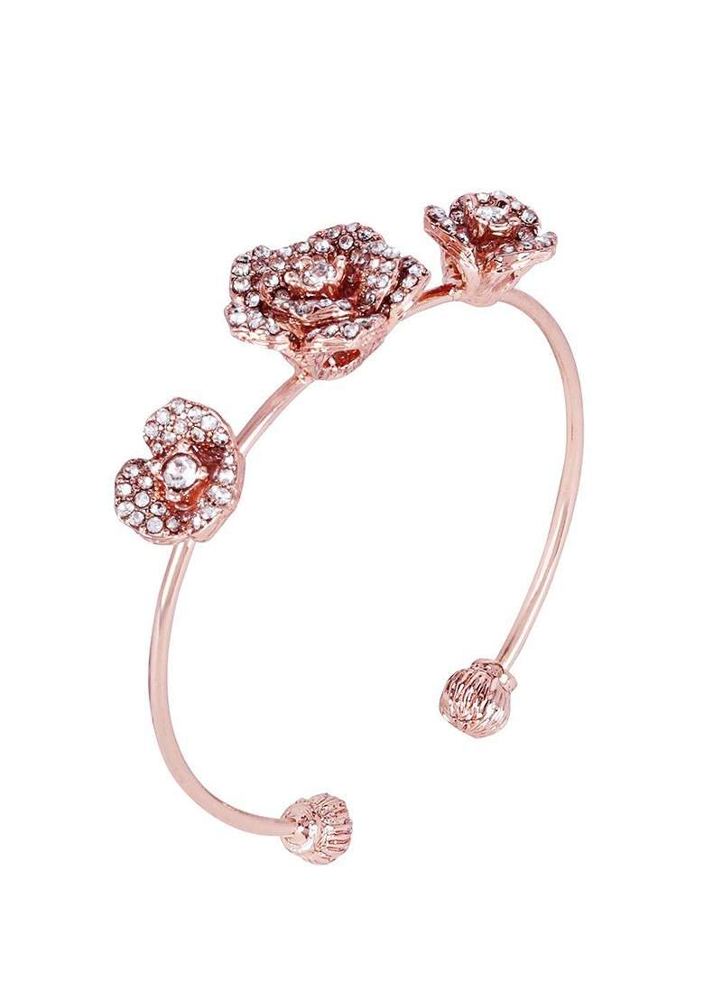 Rose Gold Plated Anti Tarnish Crystals Stone Studded Cuff Bracelet - Indya