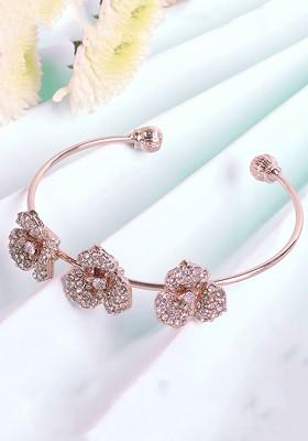 Rose Gold Plated Anti Tarnish Crystals Stone Studded Cuff Bracelet