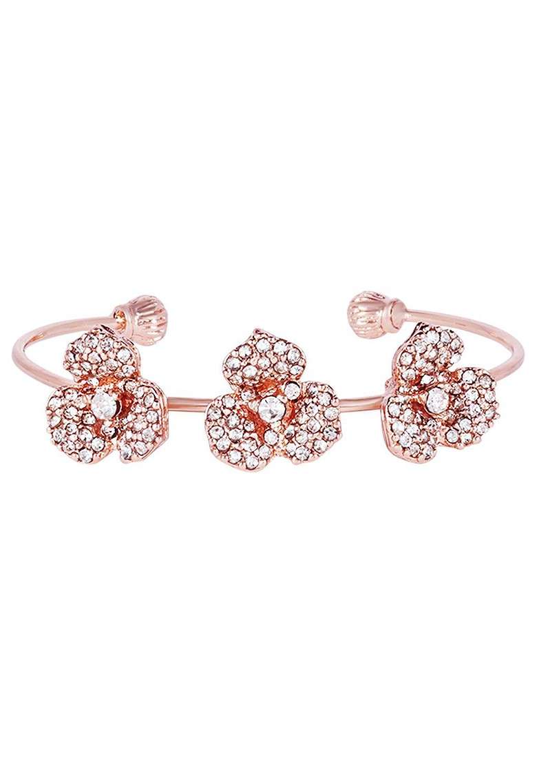 Rose Gold Plated Anti Tarnish Crystals Stone Studded Cuff Bracelet - Indya