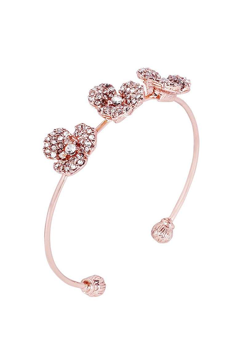Rose Gold Plated Anti Tarnish Crystals Stone Studded Cuff Bracelet - Indya