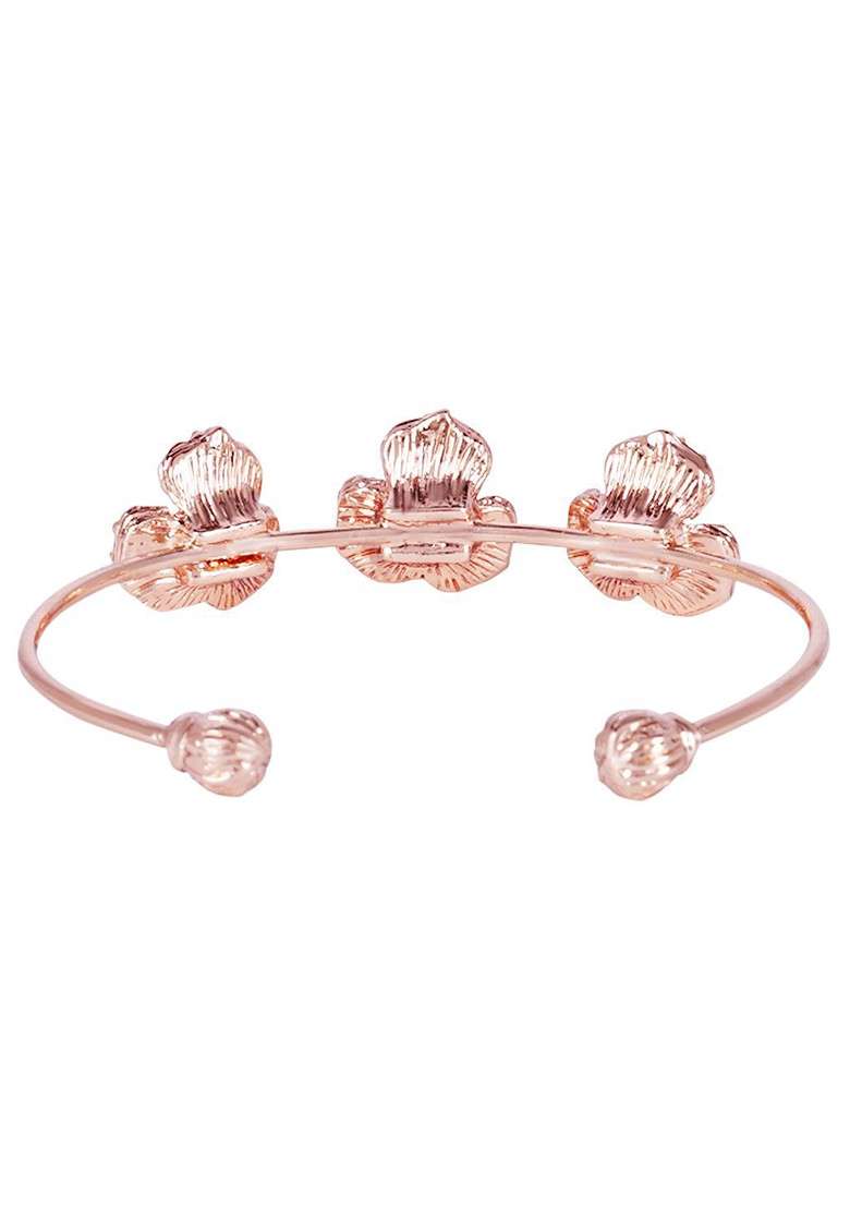 Rose Gold Plated Anti Tarnish Crystals Stone Studded Cuff Bracelet - Indya