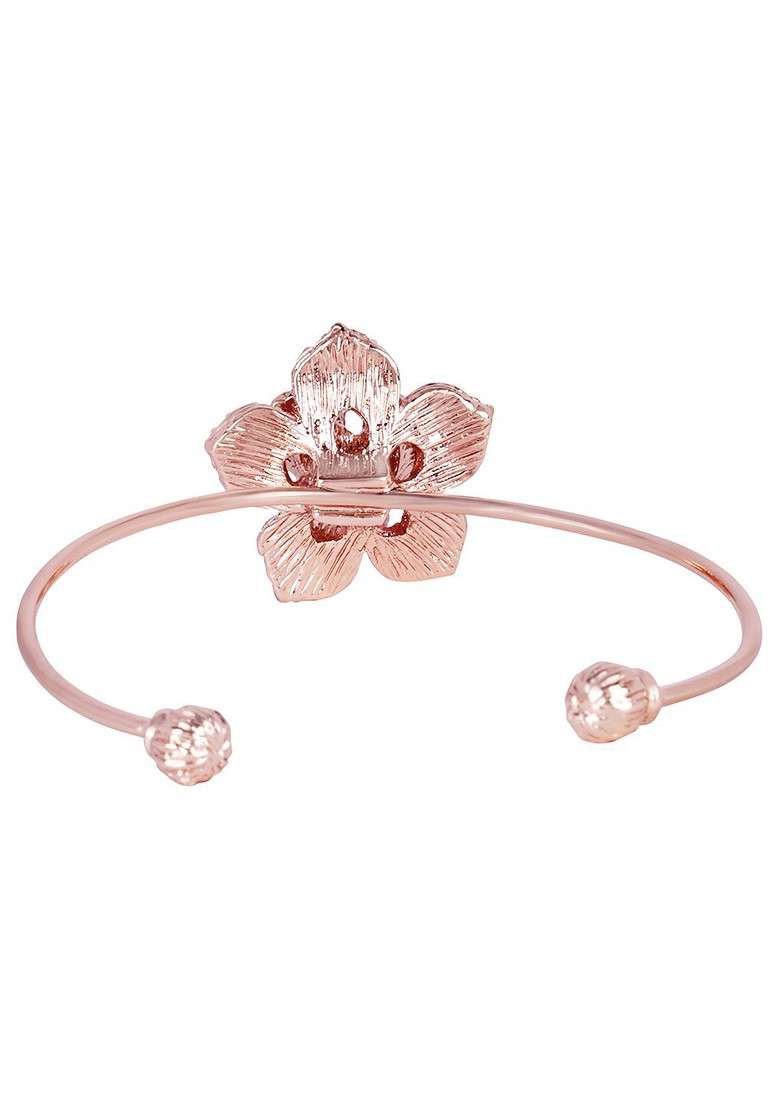Rose Gold Plated Anti Tarnish Crystals Stone Studded Cuff Bracelet - Indya