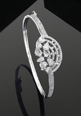 Rhodium Plated American Diamond Cuff Bracelet