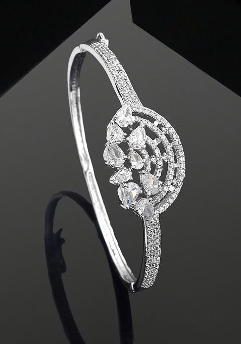Rhodium Plated American Diamond Cuff Bracelet