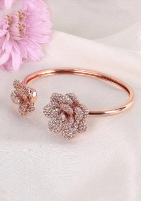 Rose Gold Plated Anti Tarnish Crystals Stone Studded Cuff Bracelet