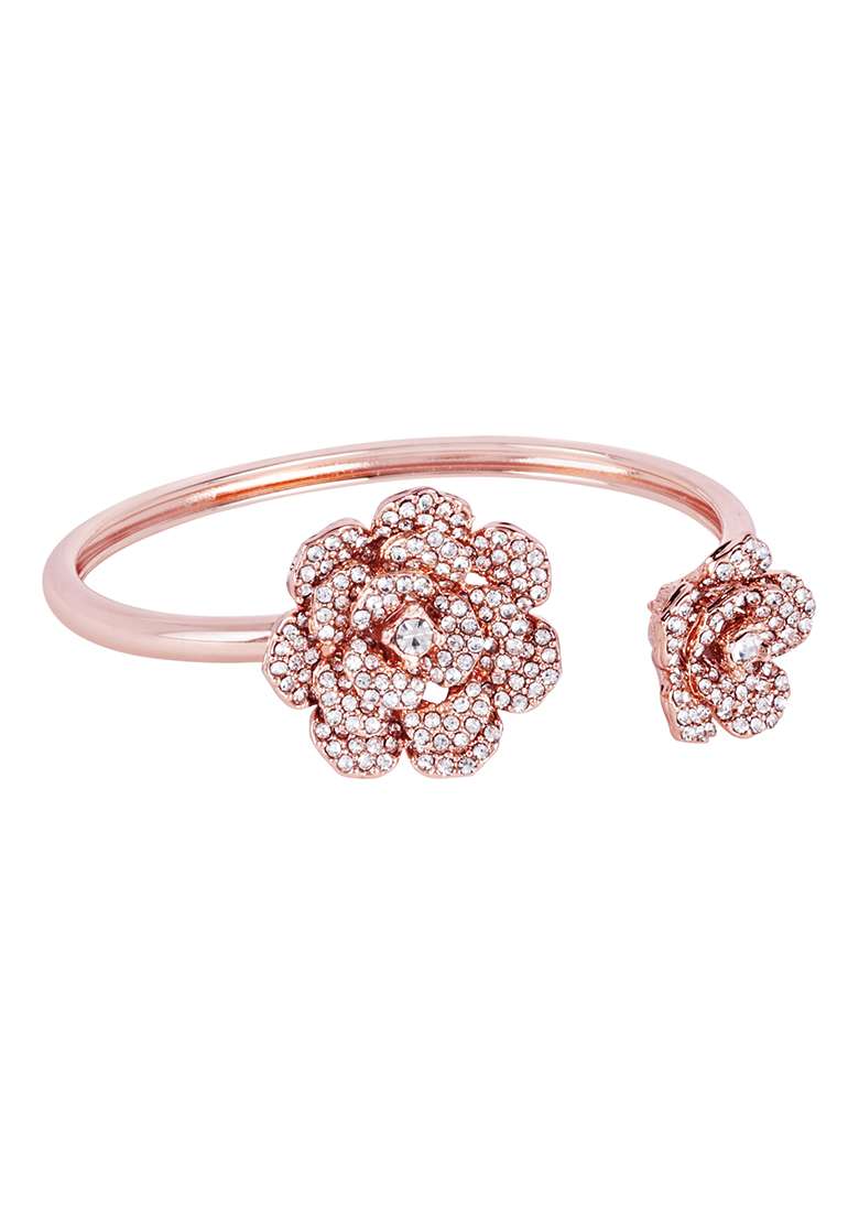 Rose Gold Plated Anti Tarnish Crystals Stone Studded Cuff Bracelet - Indya