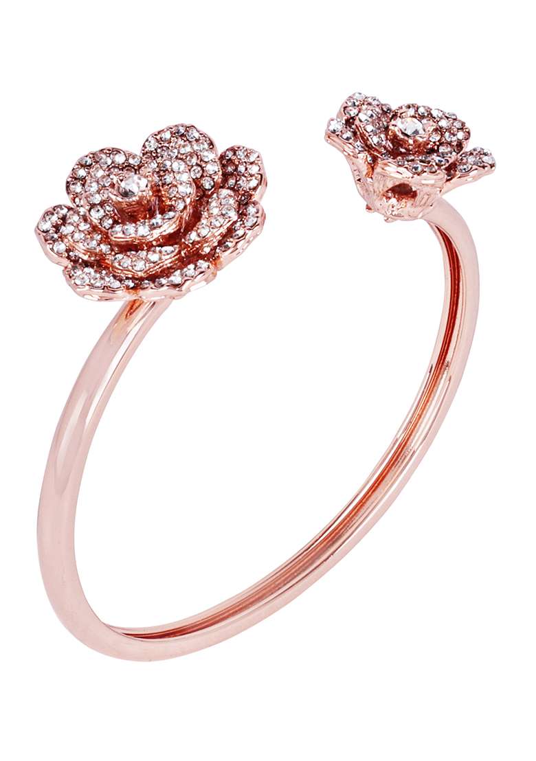 Rose Gold Plated Anti Tarnish Crystals Stone Studded Cuff Bracelet - Indya