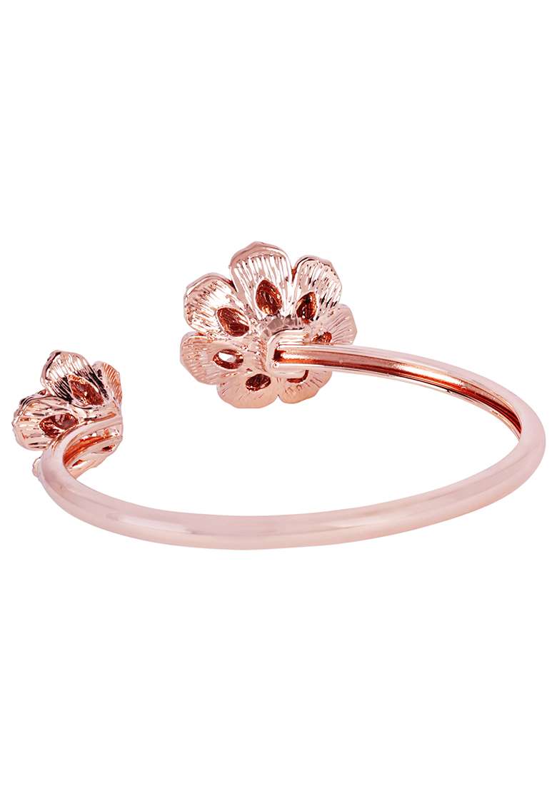 Rose Gold Plated Anti Tarnish Crystals Stone Studded Cuff Bracelet - Indya