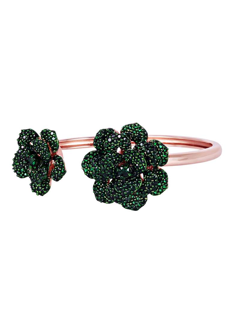 Rose Gold Plated Anti Tarnish American Diamond Stone Studded Cuff Bracelet - Indya