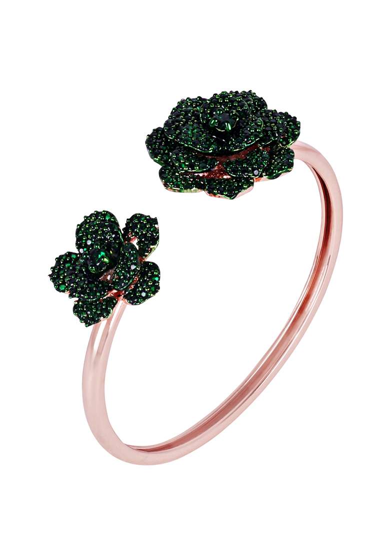 Rose Gold Plated Anti Tarnish American Diamond Stone Studded Cuff Bracelet - Indya