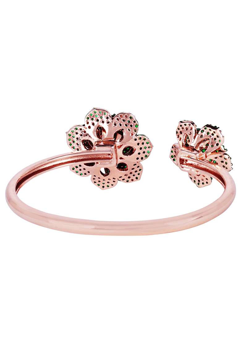Rose Gold Plated Anti Tarnish American Diamond Stone Studded Cuff Bracelet - Indya