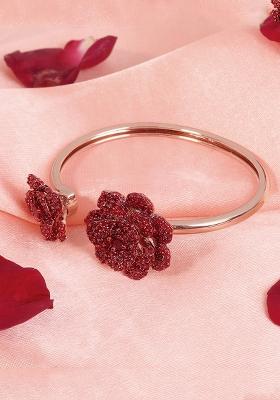 Rose Gold Plated Anti Tarnish American Diamond Stone Studded Cuff Bracelet