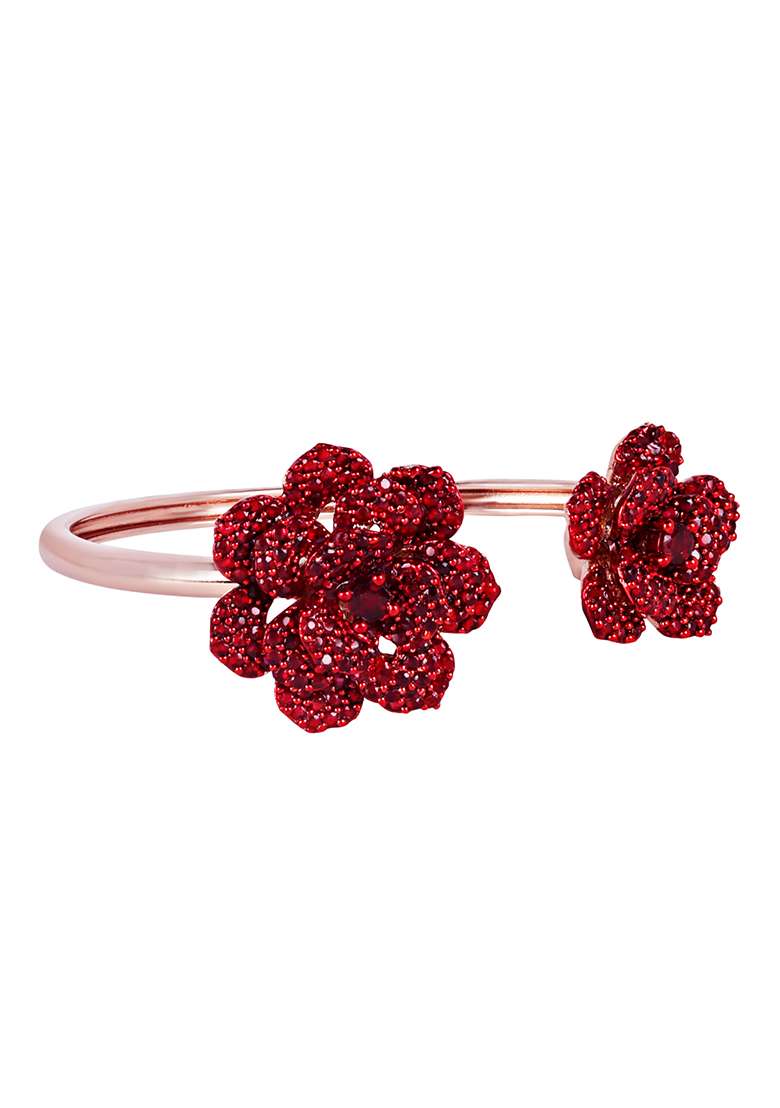 Rose Gold Plated Anti Tarnish American Diamond Stone Studded Cuff Bracelet - Indya