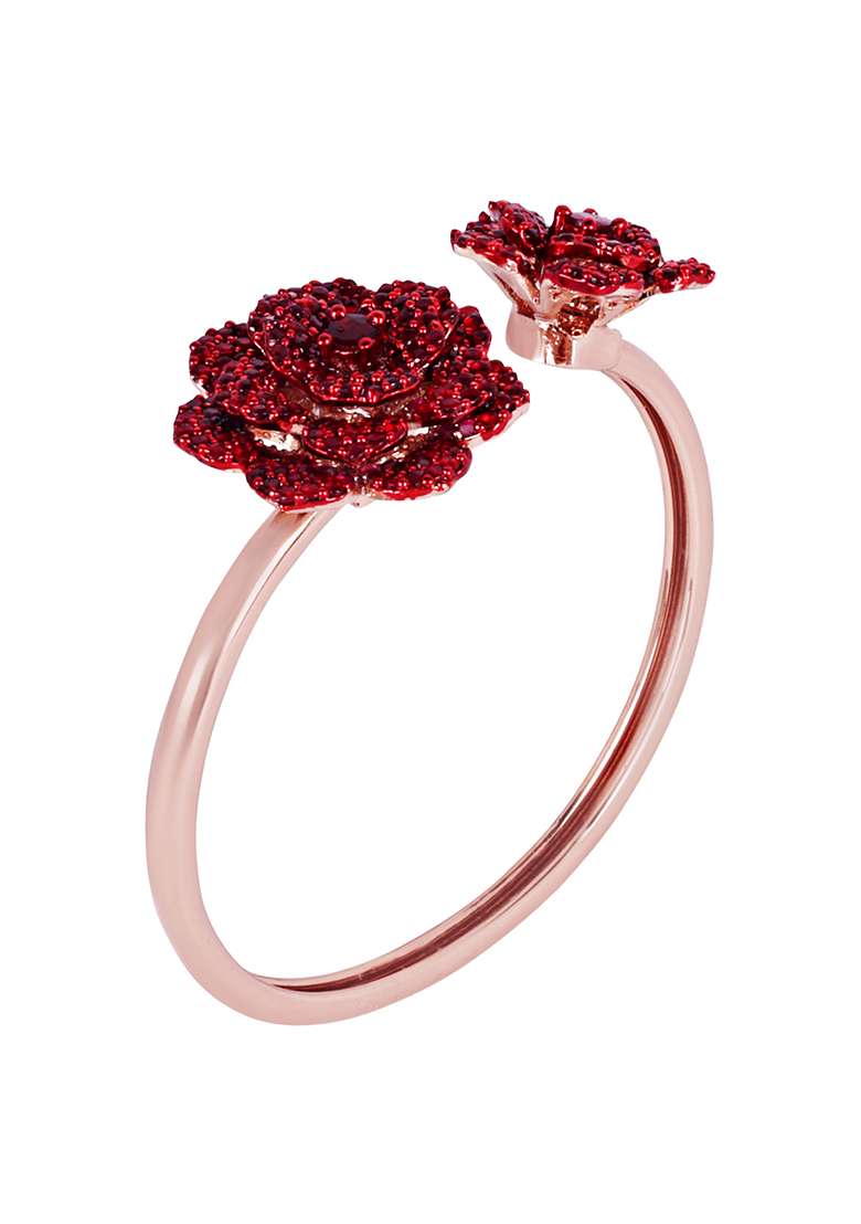 Rose Gold Plated Anti Tarnish American Diamond Stone Studded Cuff Bracelet - Indya