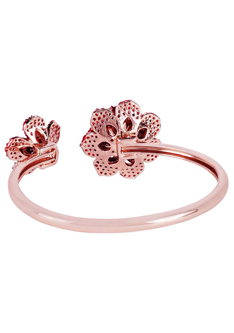 Rose Gold Plated Anti Tarnish American Diamond Stone Studded Cuff Bracelet - Indya