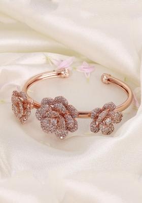 Rose Gold Plated Anti Tarnish American Diamond Stone Studded Cuff Bracelet
