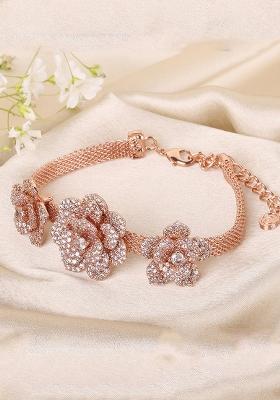 Rose Gold Plated American Diamond Studded Link Bracelet