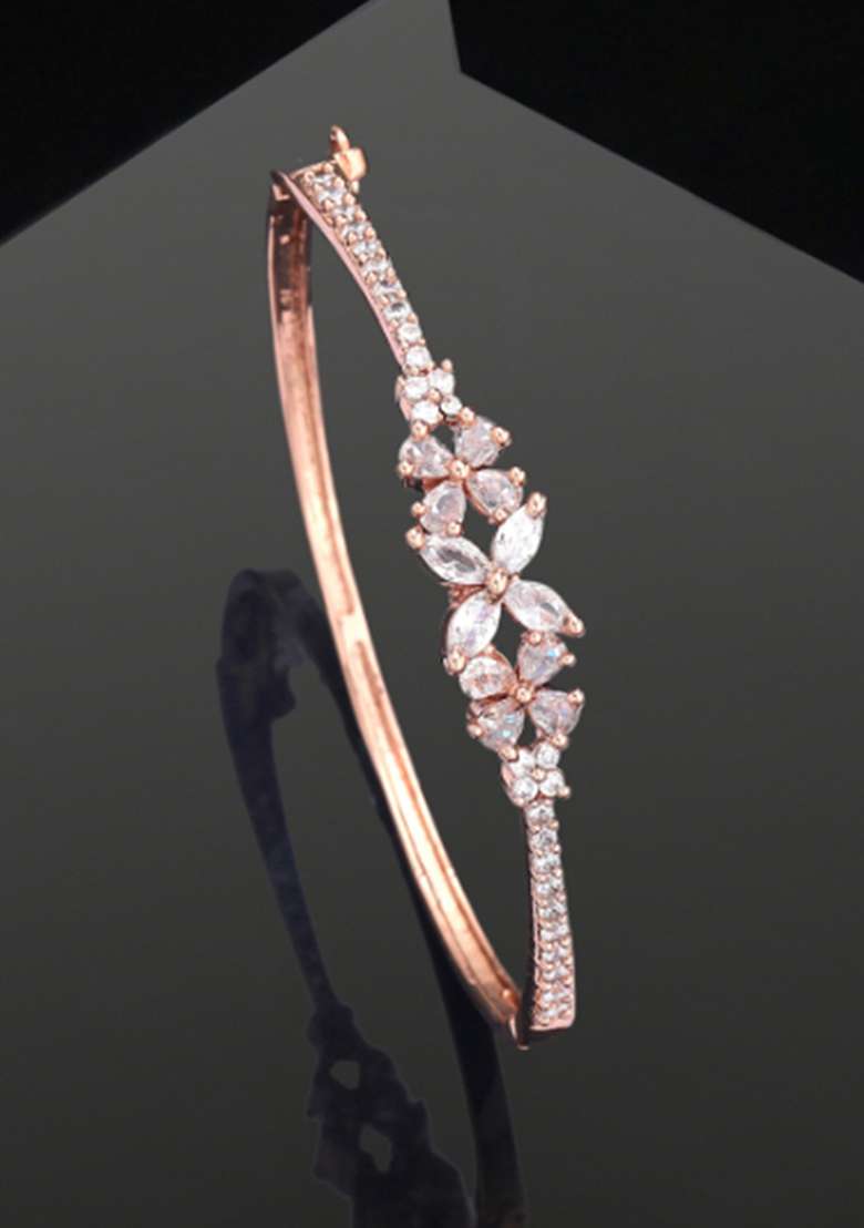 Rose Gold Plated American Diamond Cuff Bracelet - Indya