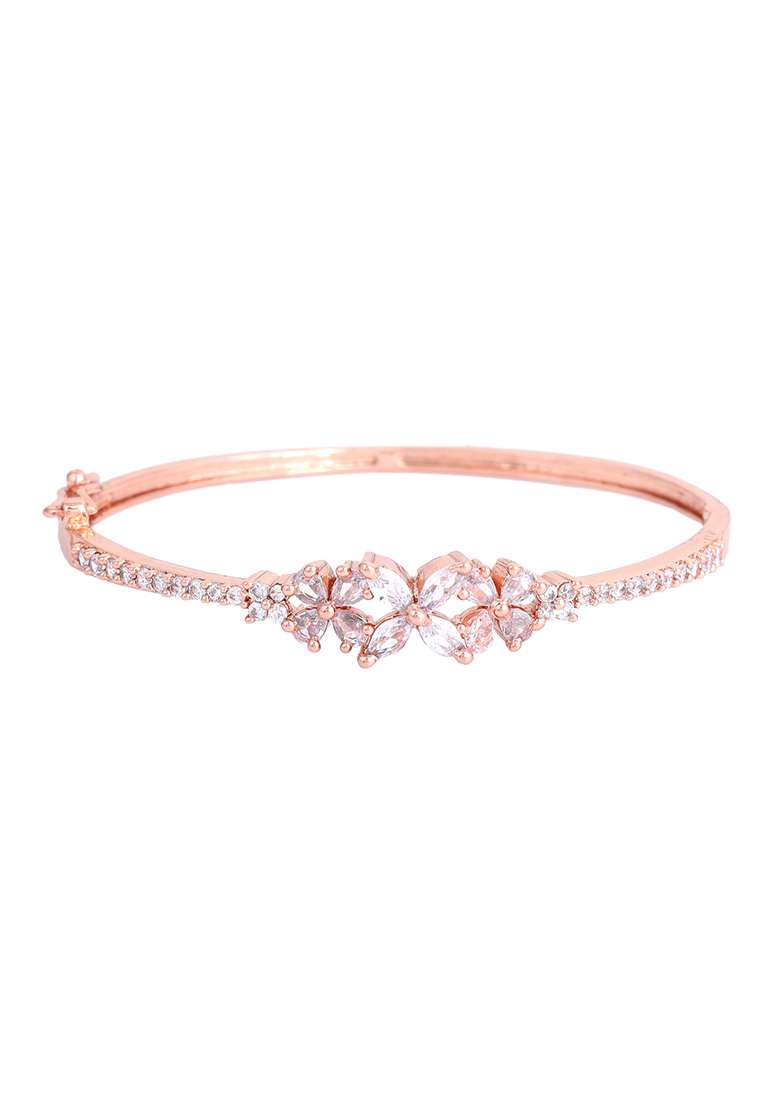 Rose Gold Plated American Diamond Cuff Bracelet - Indya
