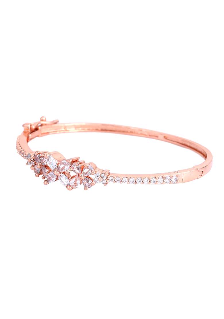 Rose Gold Plated American Diamond Cuff Bracelet - Indya
