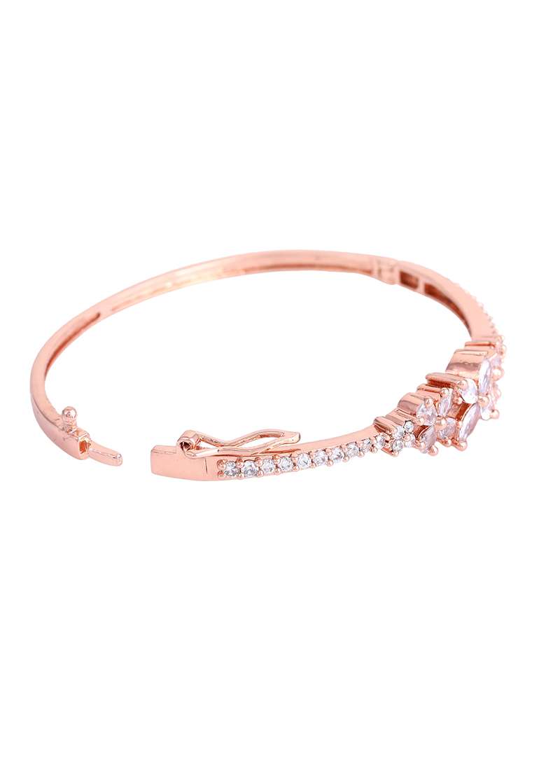 Rose Gold Plated American Diamond Cuff Bracelet - Indya