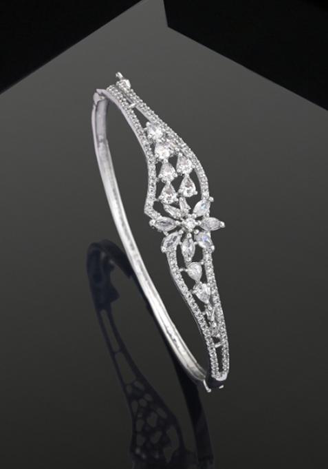 Rhodium Plated American Diamond Cuff Bracelet