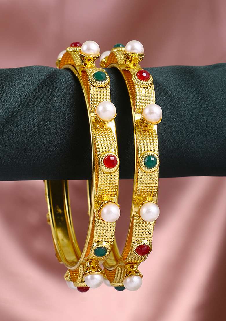Set Of Two Gold Plated Bangles Becautiful Handcarfted Bangle - Indya