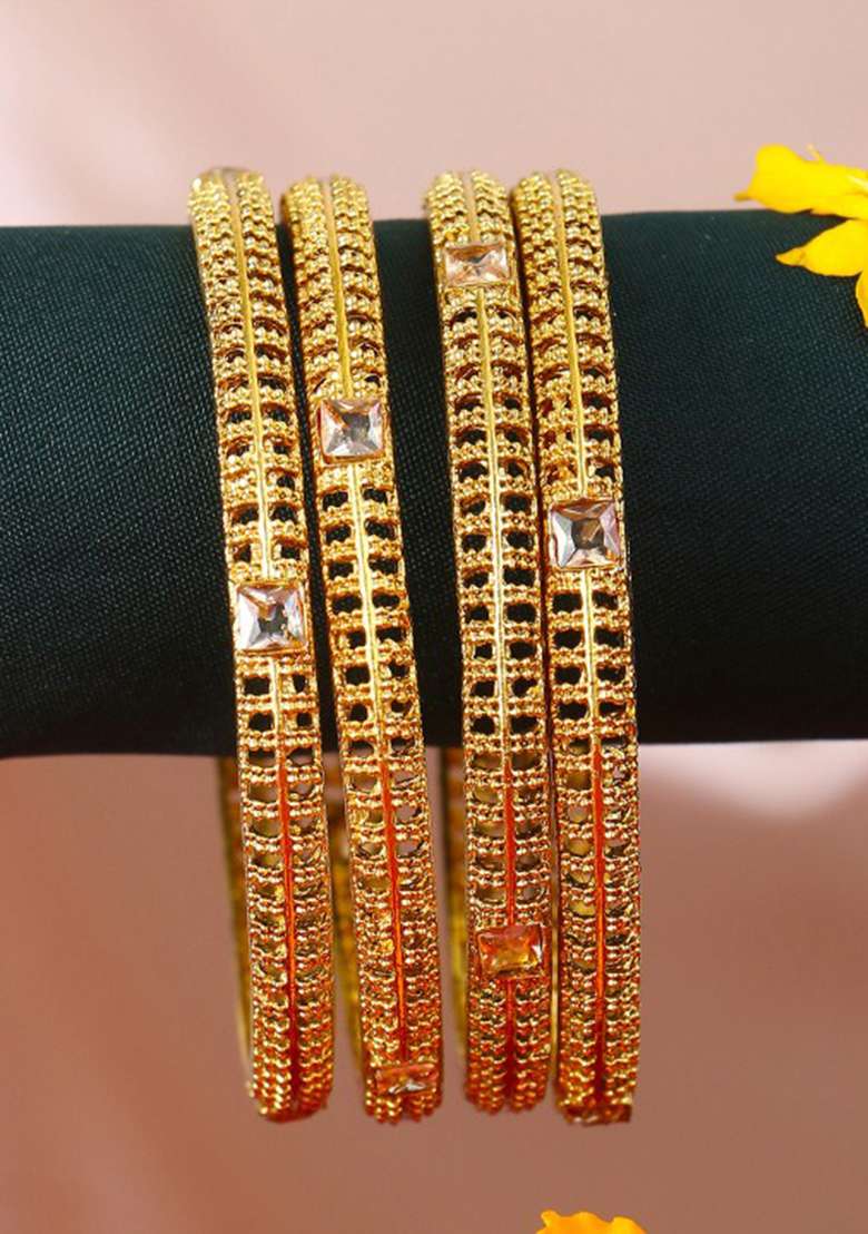 Set Of Four Gold Plated Bangles Becautiful Handcarfted Bangle - Indya