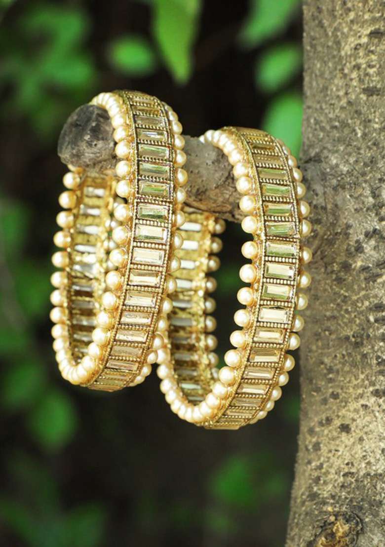 24K Gold Plated Beautiful Handcrafted Bangle (Set Of 2) - Indya