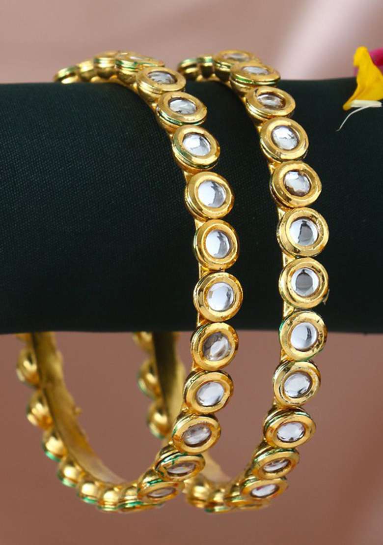 24Ct Gold Plated Beautiful Handcrafted Stone Studded Bangle (Set Of 2) - Indya