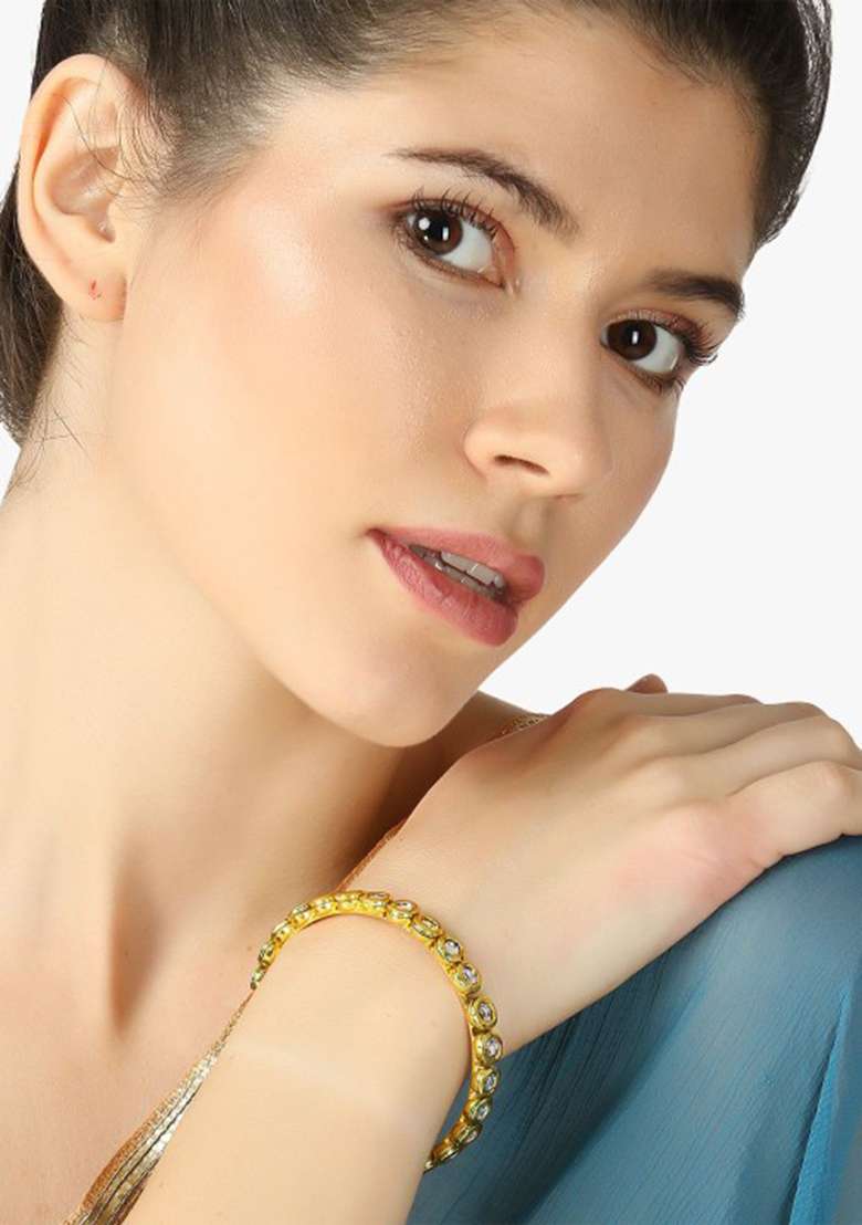 24Ct Gold Plated Beautiful Handcrafted Stone Studded Bangle (Set Of 2) - Indya