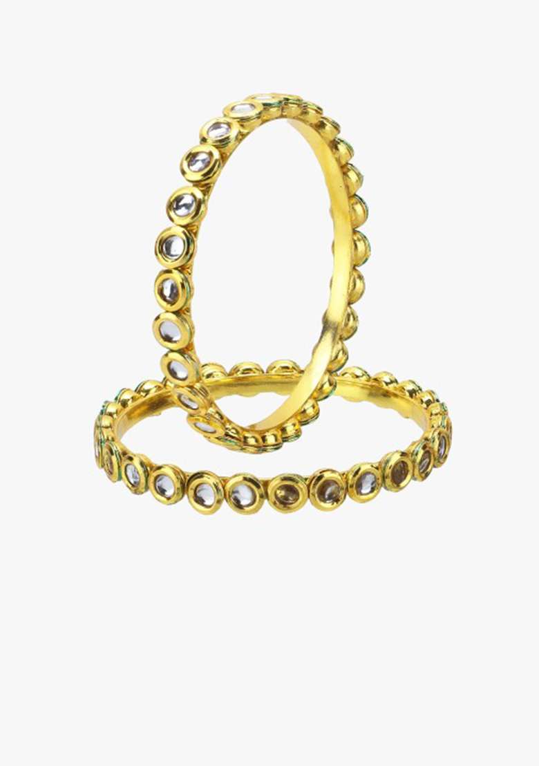 24Ct Gold Plated Beautiful Handcrafted Stone Studded Bangle (Set Of 2) - Indya
