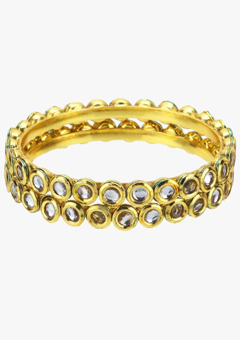 24Ct Gold Plated Beautiful Handcrafted Stone Studded Bangle (Set Of 2) - Indya