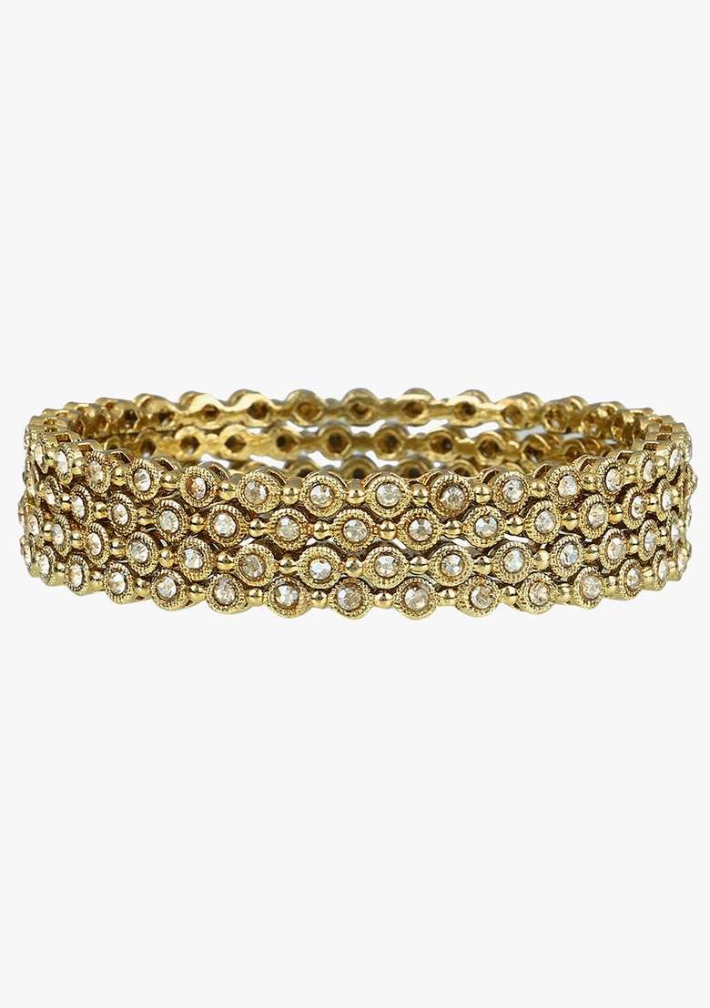 Gold Plated Stone Studded Handcrafted Bangle (Set Of 4) - Indya