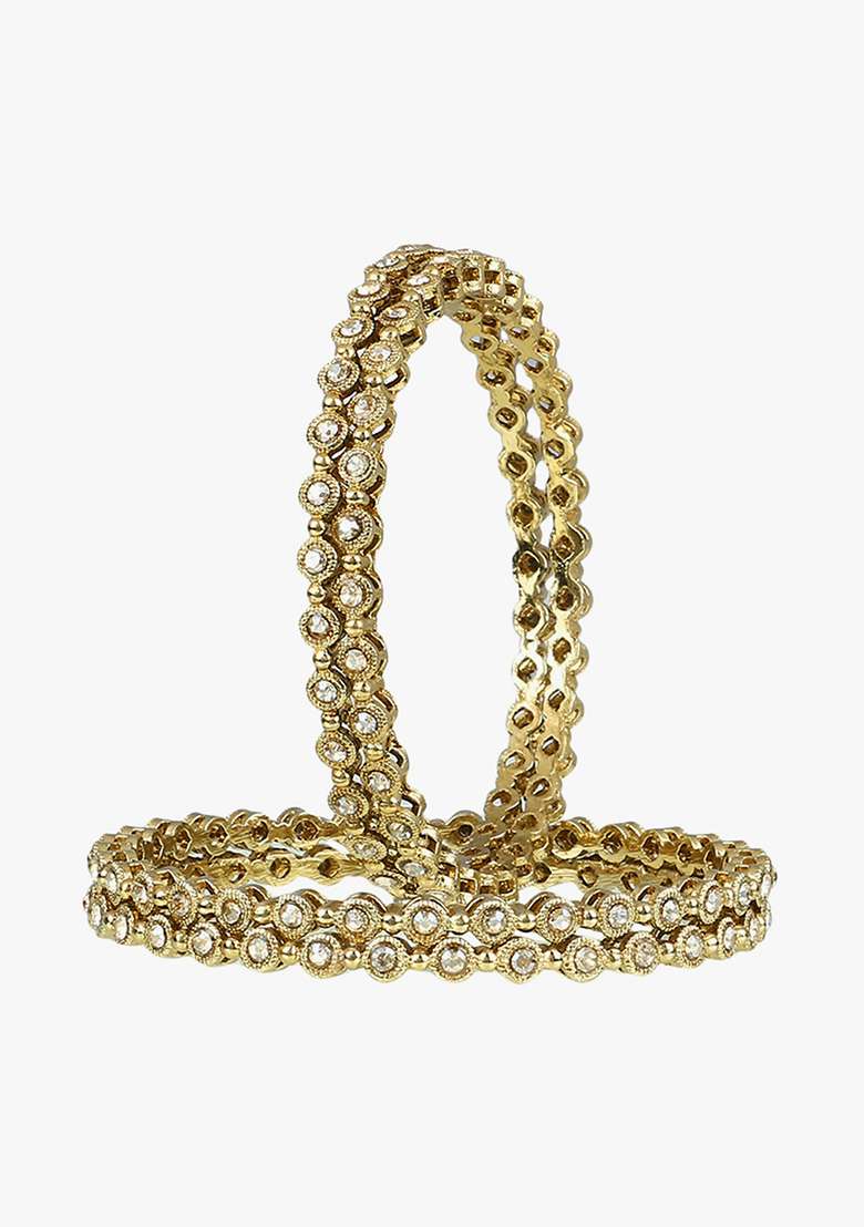 Gold Plated Stone Studded Handcrafted Bangle (Set Of 4) - Indya