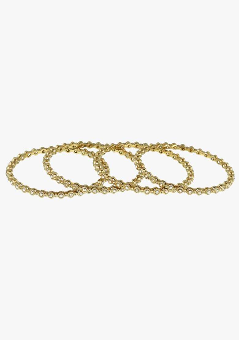 Gold Plated Stone Studded Handcrafted Bangle (Set Of 4) - Indya