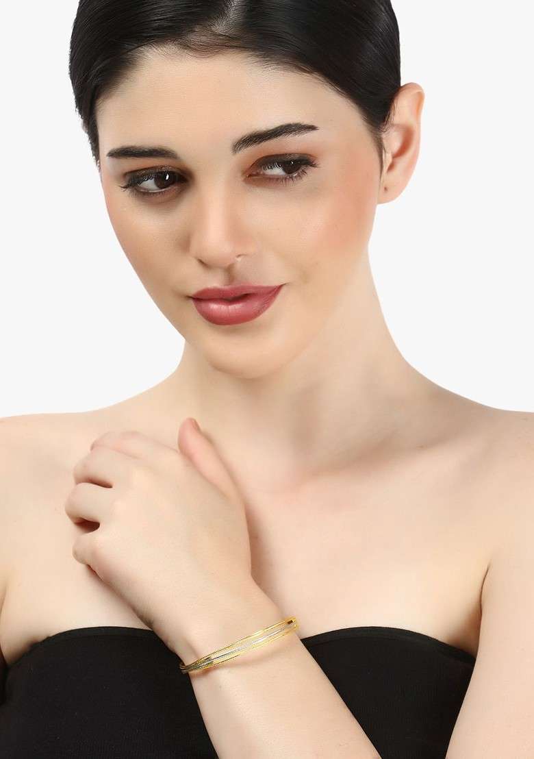 24Ct Gold Plated White Red Stone Studded Pearl Embellished Handcrafted Bangles - Indya