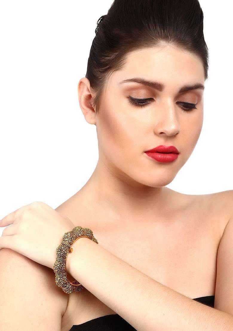 24Ct Gold Plated Stones Studded Bangles - Indya