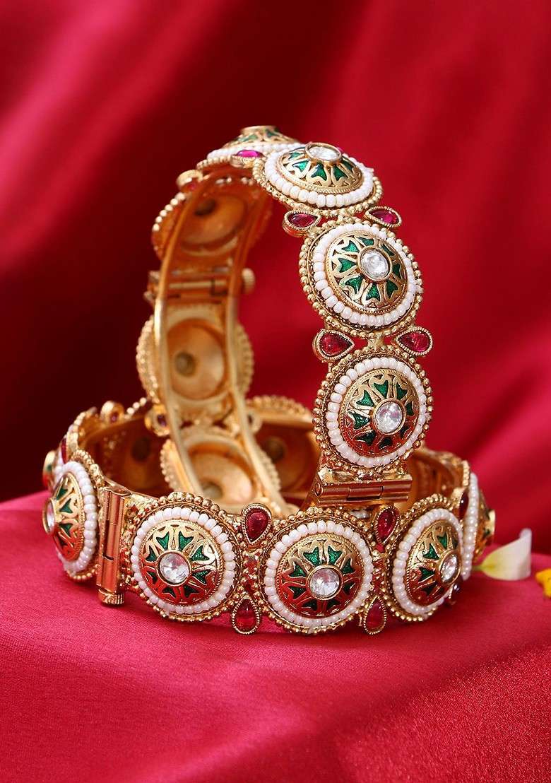 Gold Plated Stone Studded Bangles - Indya