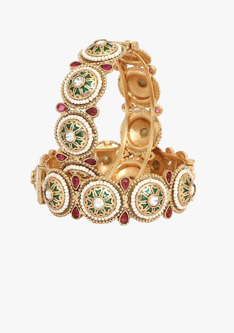 Gold Plated Stone Studded Bangles - Indya