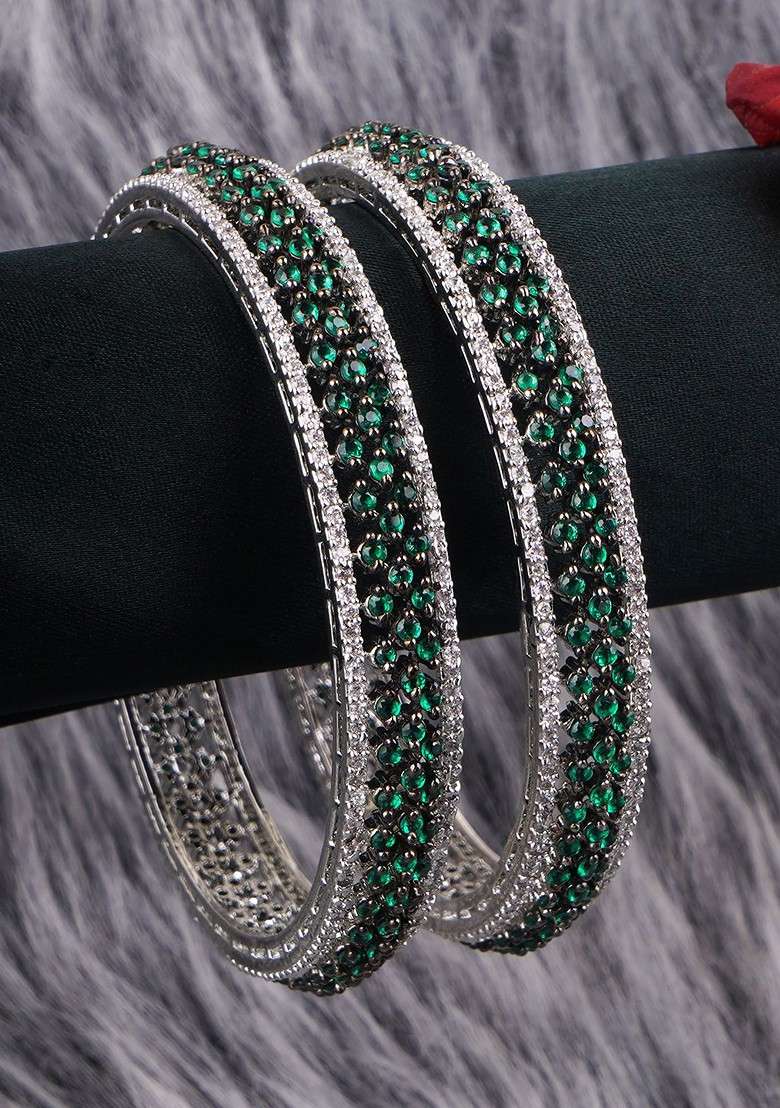 Rhodium Plated American Diamond Studded Bangles - Indya