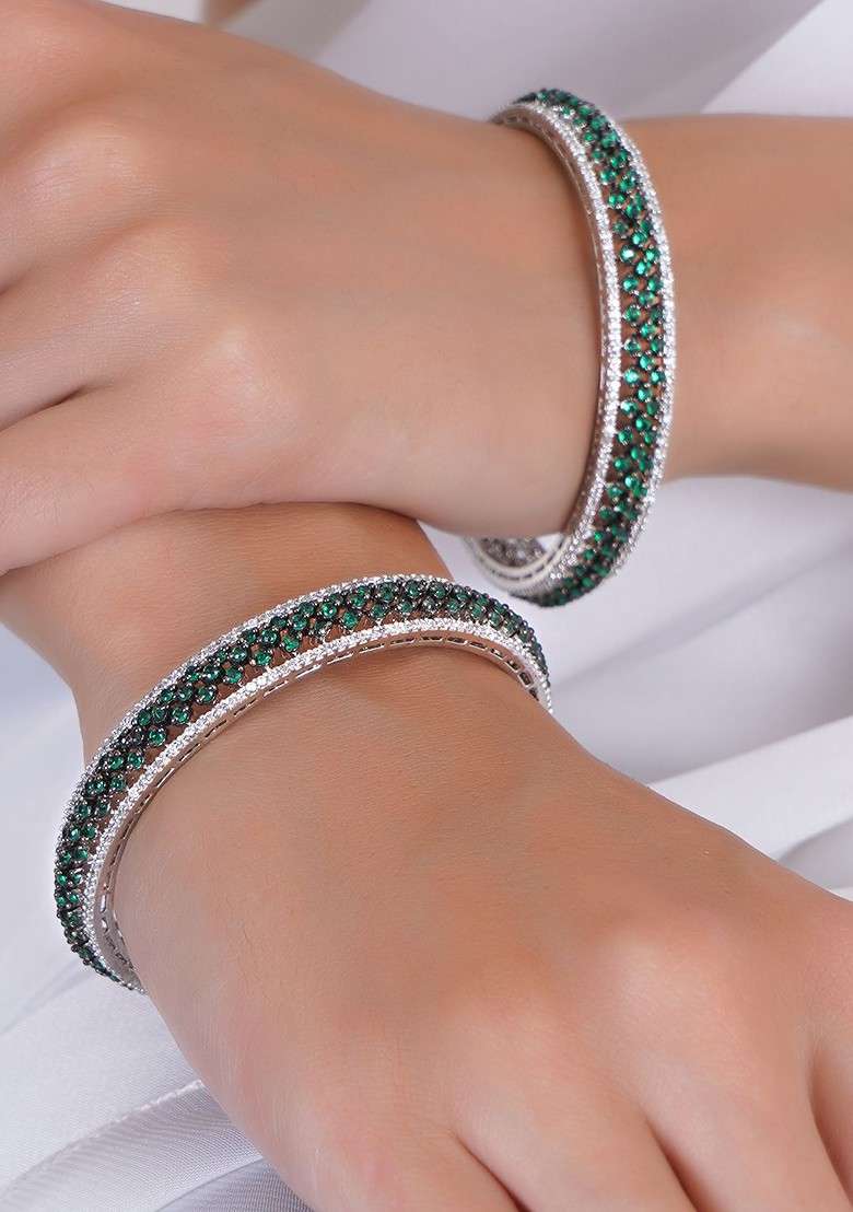 Rhodium Plated American Diamond Studded Bangles - Indya
