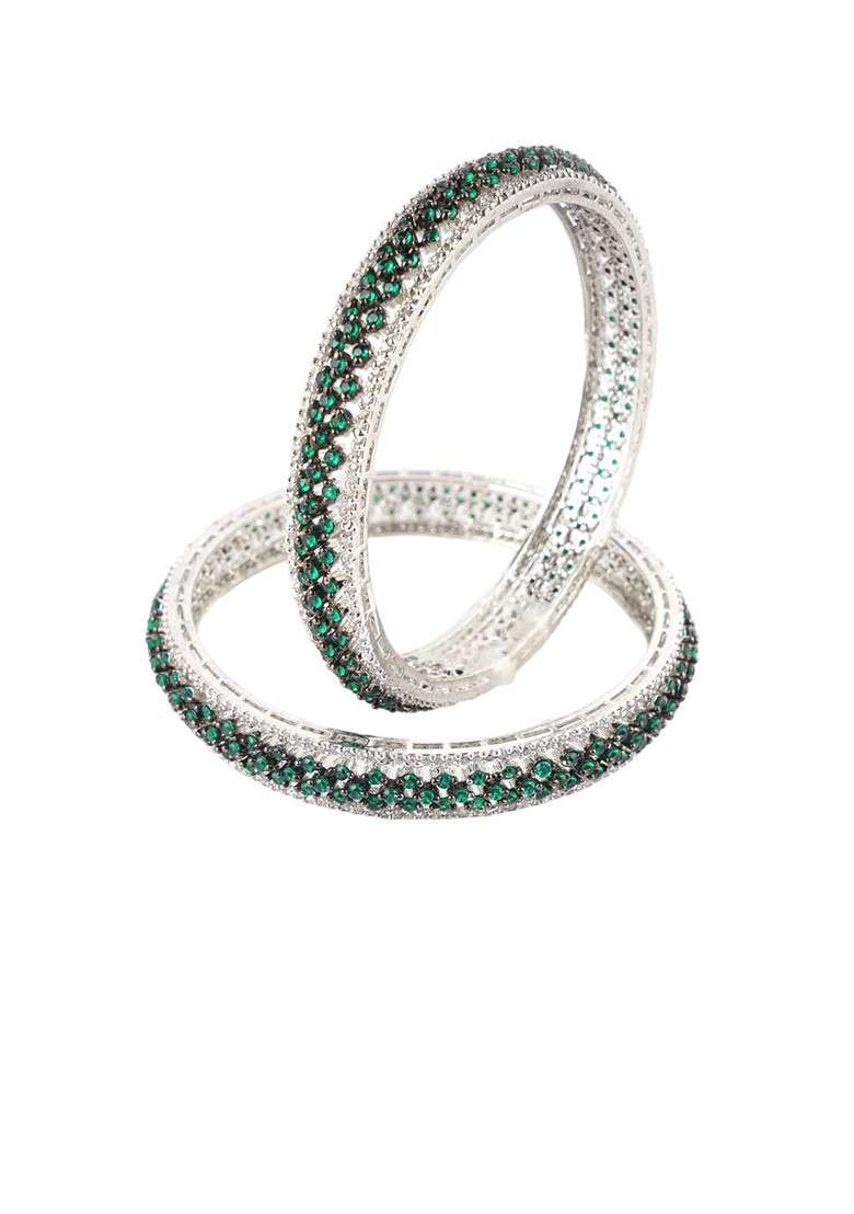 Rhodium Plated American Diamond Studded Bangles - Indya
