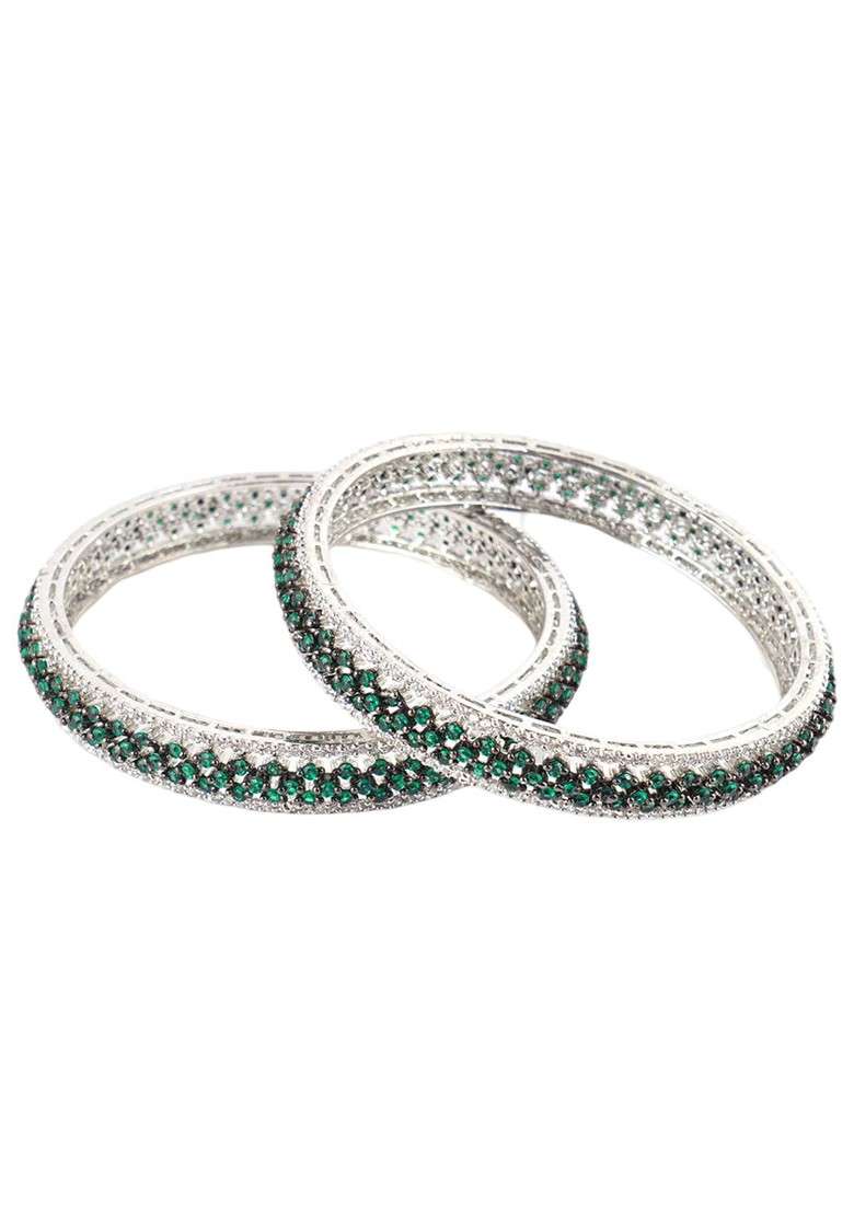 Rhodium Plated American Diamond Studded Bangles - Indya