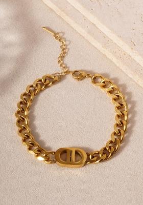 18K Gold Plated Waterproof Antitarnish Chain Link Bracelet With Double D Monogram